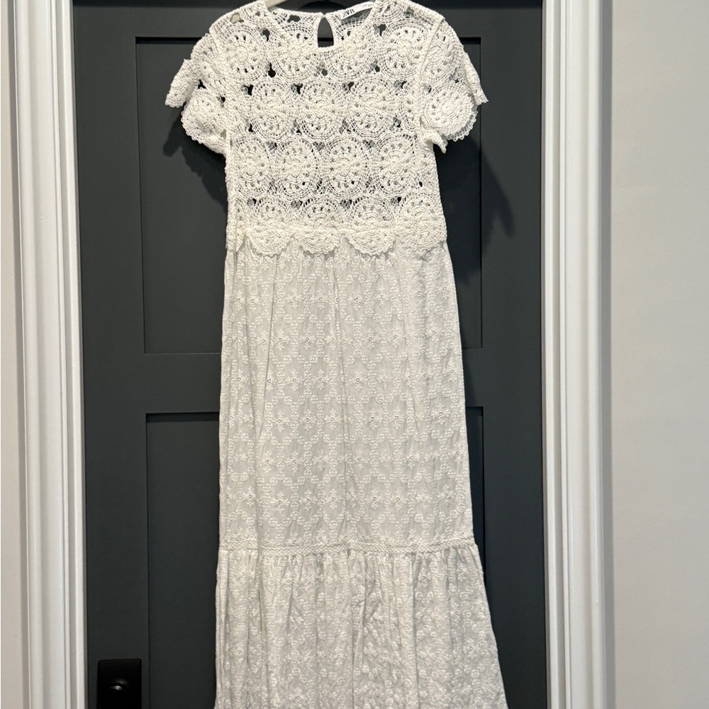 Zara White Crochet Maxi Dress